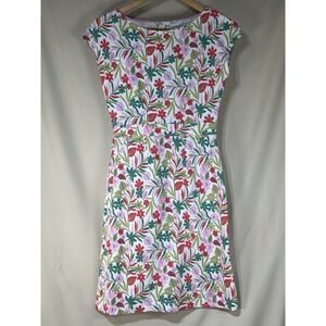 Boden Florrie Jersey Dress, Floral Print, Cap Sleeves, Banded Waist, Size 2R